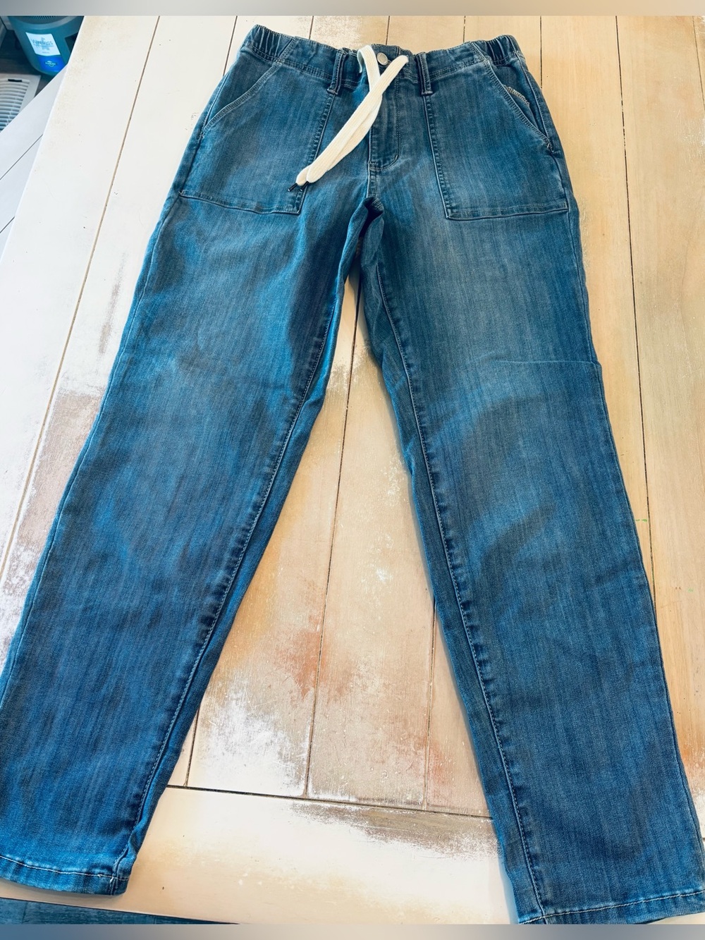 Judy Blue Mid-Wash Straight Leg Denim Joggers with White Drawstring
